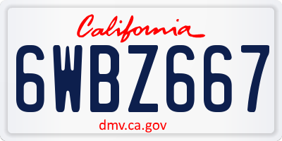 CA license plate 6WBZ667