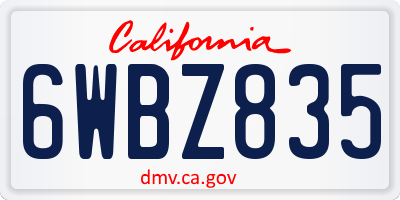 CA license plate 6WBZ835