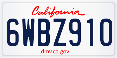 CA license plate 6WBZ910