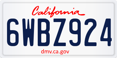 CA license plate 6WBZ924