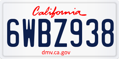 CA license plate 6WBZ938
