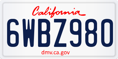 CA license plate 6WBZ980