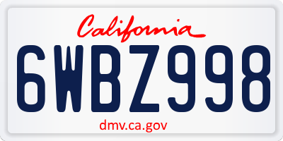 CA license plate 6WBZ998