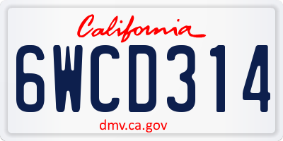CA license plate 6WCD314