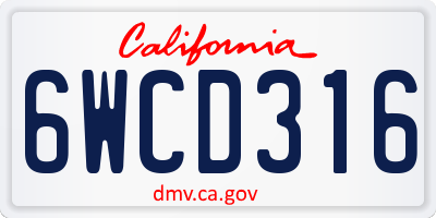 CA license plate 6WCD316