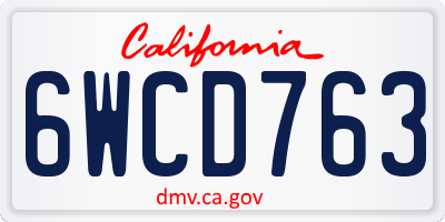 CA license plate 6WCD763