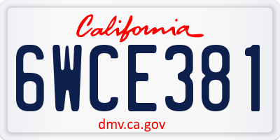 CA license plate 6WCE381