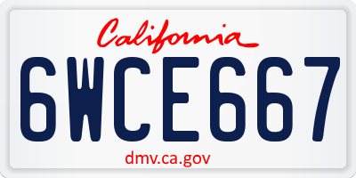 CA license plate 6WCE667