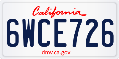 CA license plate 6WCE726