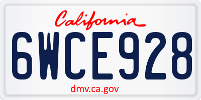 CA license plate 6WCE928