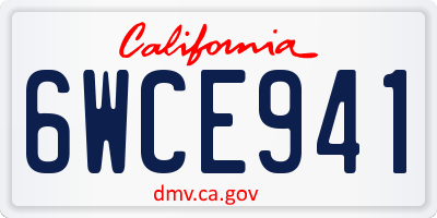 CA license plate 6WCE941
