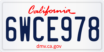 CA license plate 6WCE978