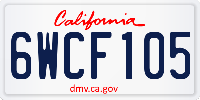 CA license plate 6WCF105