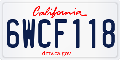 CA license plate 6WCF118