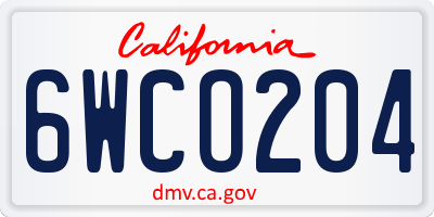 CA license plate 6WCO204