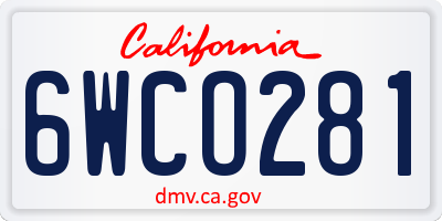CA license plate 6WCO281