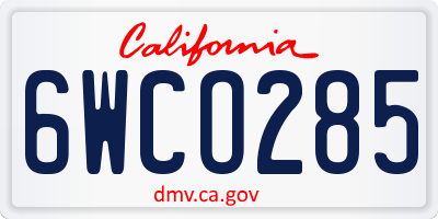 CA license plate 6WCO285