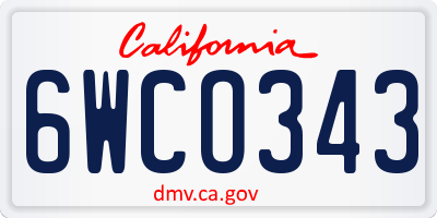 CA license plate 6WCO343