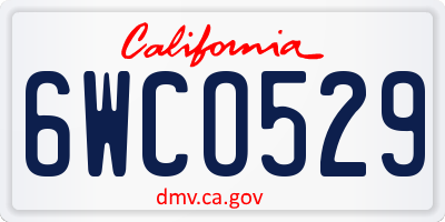 CA license plate 6WCO529