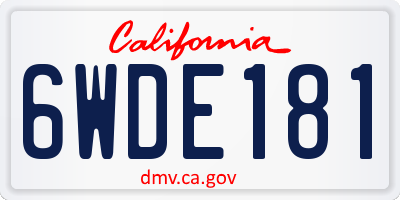 CA license plate 6WDE181