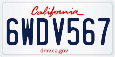 CA license plate 6WDV567