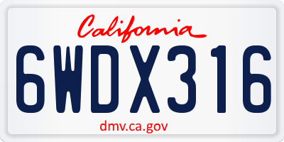 CA license plate 6WDX316