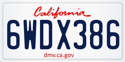CA license plate 6WDX386
