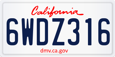 CA license plate 6WDZ316