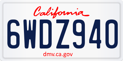 CA license plate 6WDZ940