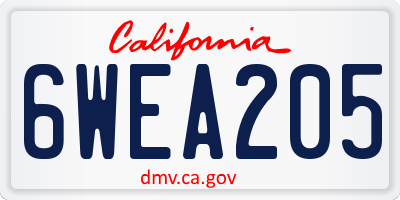 CA license plate 6WEA205