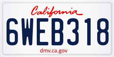 CA license plate 6WEB318