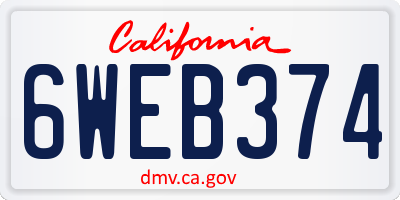 CA license plate 6WEB374