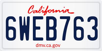 CA license plate 6WEB763