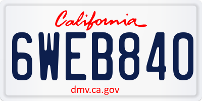 CA license plate 6WEB840