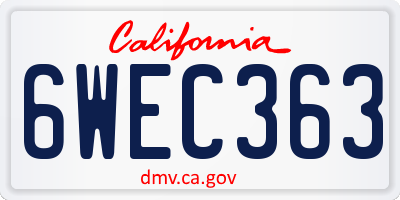 CA license plate 6WEC363