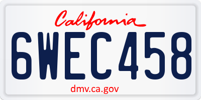 CA license plate 6WEC458