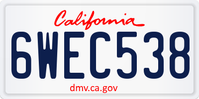 CA license plate 6WEC538
