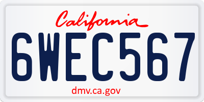 CA license plate 6WEC567