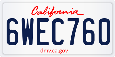 CA license plate 6WEC760