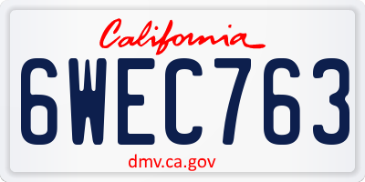 CA license plate 6WEC763