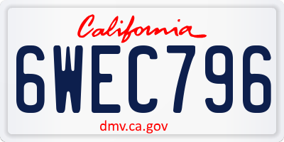 CA license plate 6WEC796