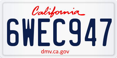 CA license plate 6WEC947