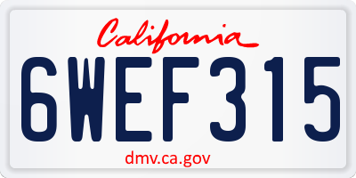 CA license plate 6WEF315