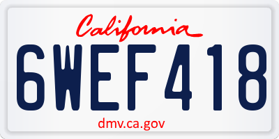 CA license plate 6WEF418