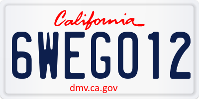 CA license plate 6WEG012