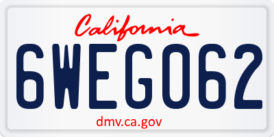 CA license plate 6WEG062