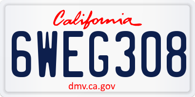 CA license plate 6WEG308