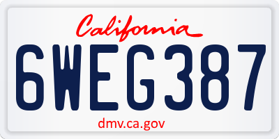CA license plate 6WEG387