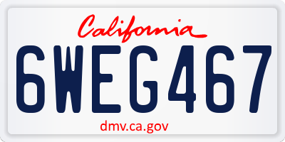 CA license plate 6WEG467