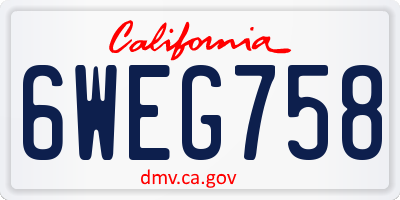 CA license plate 6WEG758